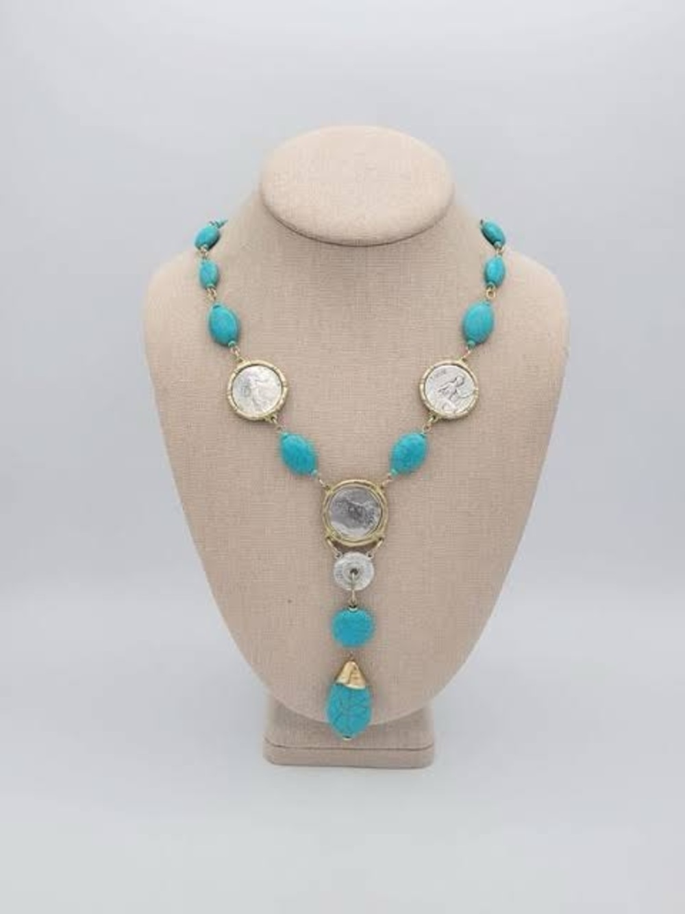 Chico's Turquoise and Gold Statement Drop Necklace